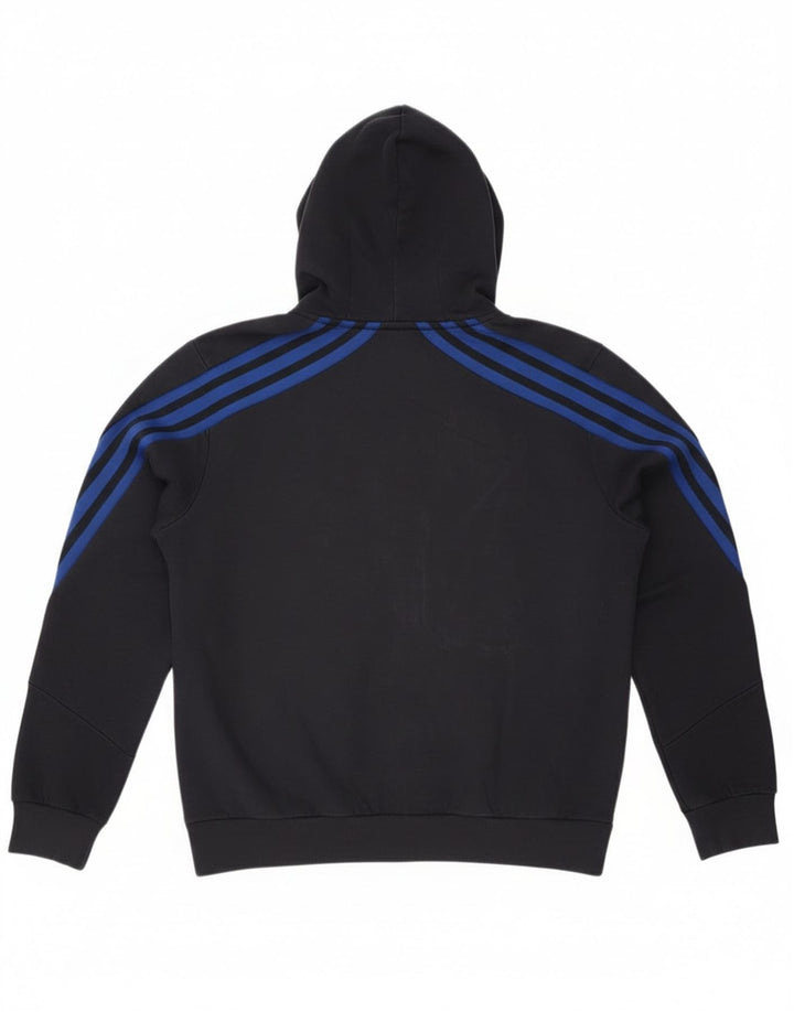 Suéter masculino Adidas com capuz e zíper grande algodão azul marinho