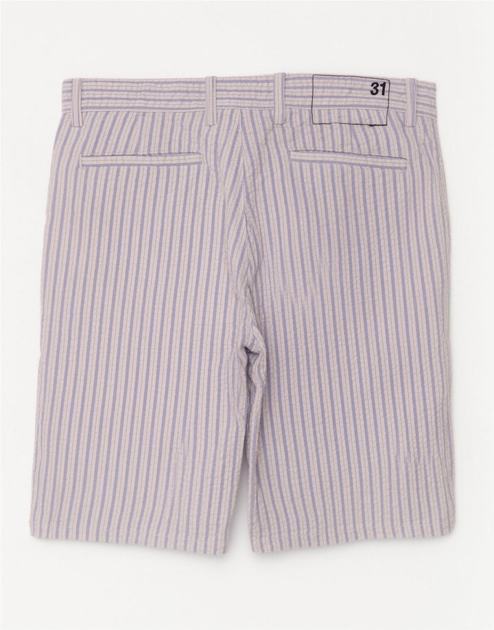 Sun68 Mens Chino Shorts W31 Algodão Listrado Azul Médio