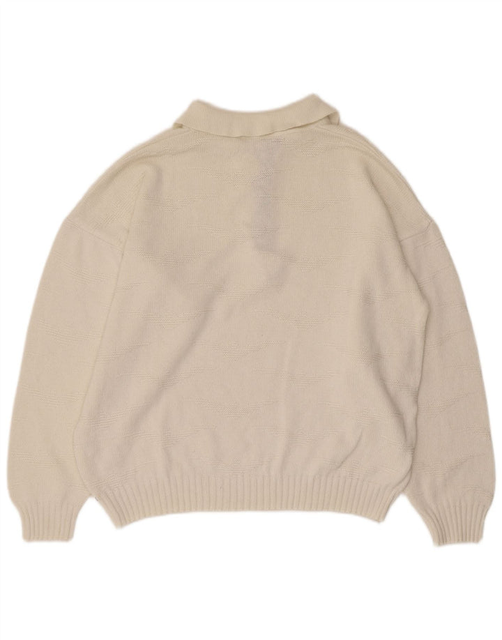 Suéter masculino vintage com gola polo, branco médio