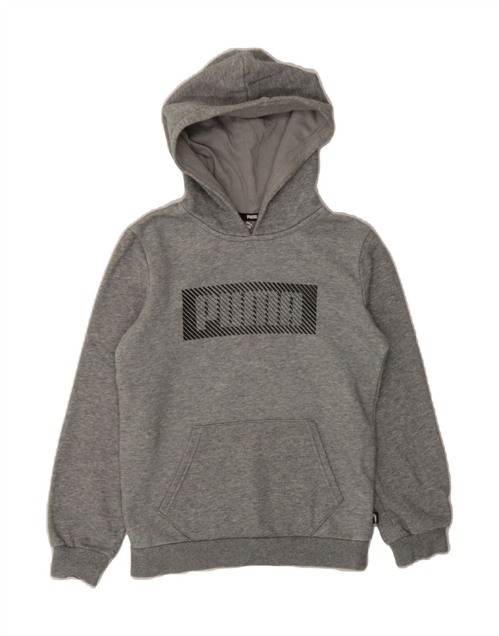 PUMA Boys Graphic Hoodie Jumper 9-10 Years Grey Cotton Vintage Puma and Second-Hand Puma from Messina Hembry 