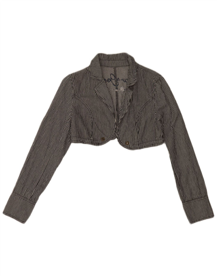 Jaqueta feminina Desigual Open Bolero UK 12 Médio Azul Marinho Listrado