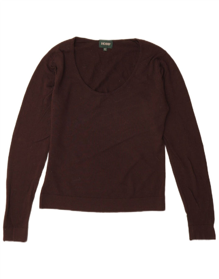 Suéter feminino HOBBS com gola canoa Reino Unido 12 lã nova marrom médio