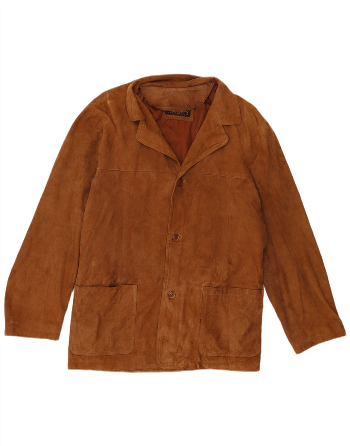Jaqueta masculina vintage de camurça UK 38 couro marrom médio