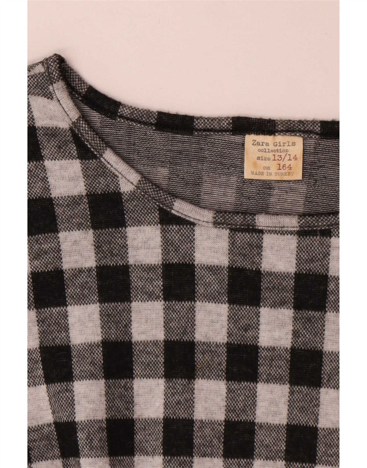 Zara Vestido básico de manga comprida para meninas 13-14 anos preto guingão