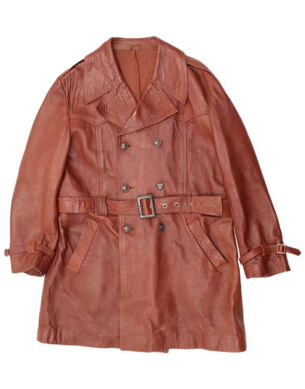 Casaco de couro masculino vintage IT 44 XS couro marrom