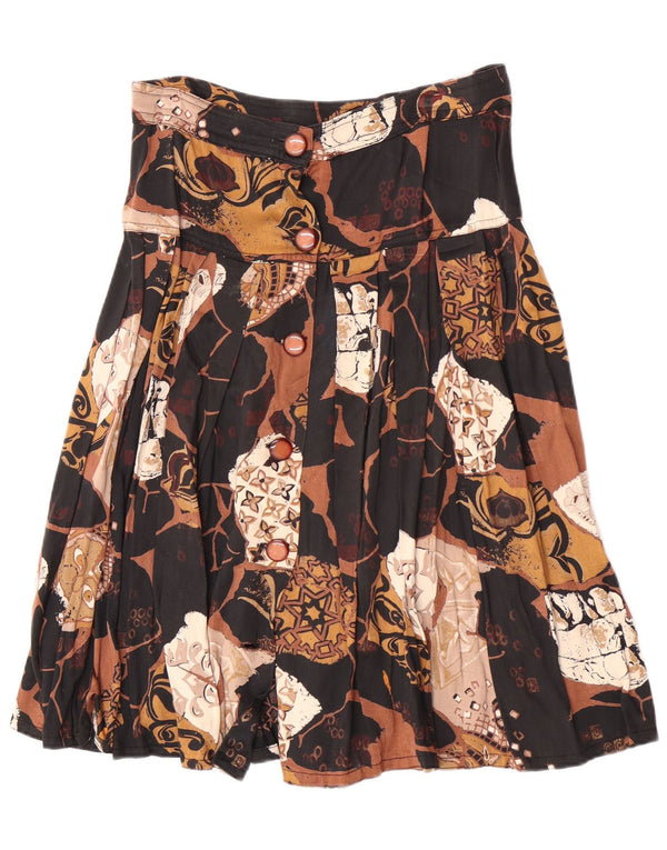 Saia plissada midi feminina vintage médio W28 marrom retrô
