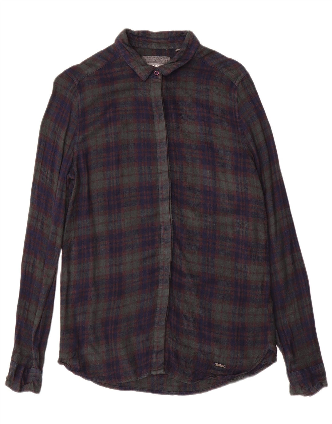 Camisa de flanela feminina Superdry UK 6 XS azul marinho xadrez