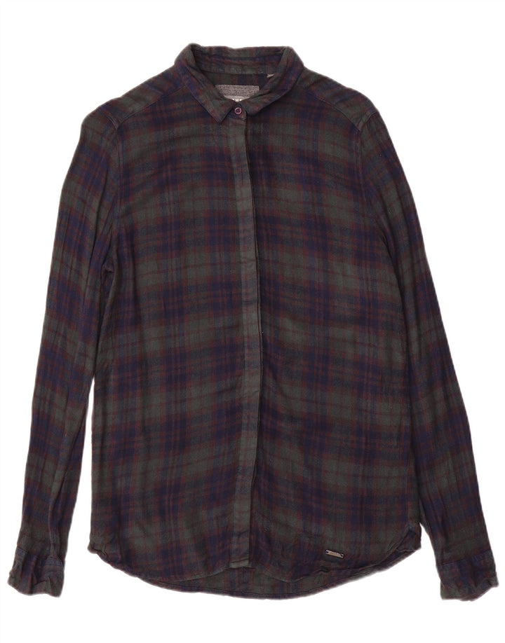 Camisa de flanela feminina Superdry UK 6 XS azul marinho xadrez