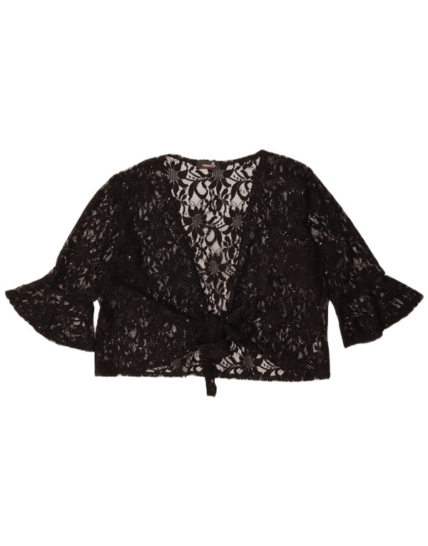 Top feminino Nouvelle com gravata frontal transparente Reino Unido 20/22 2XL preto floral