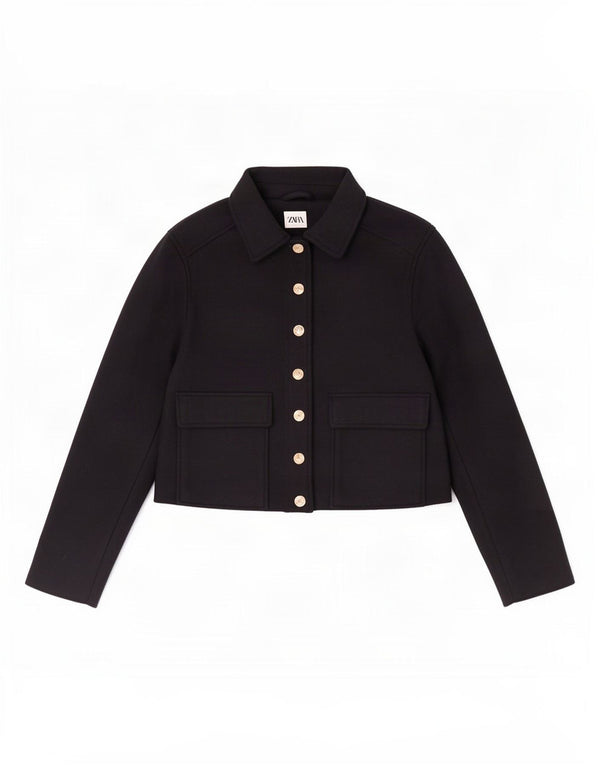 Zara Womens Crop Bomber Jacket UK 10 Pequeno Poliéster Azul Marinho