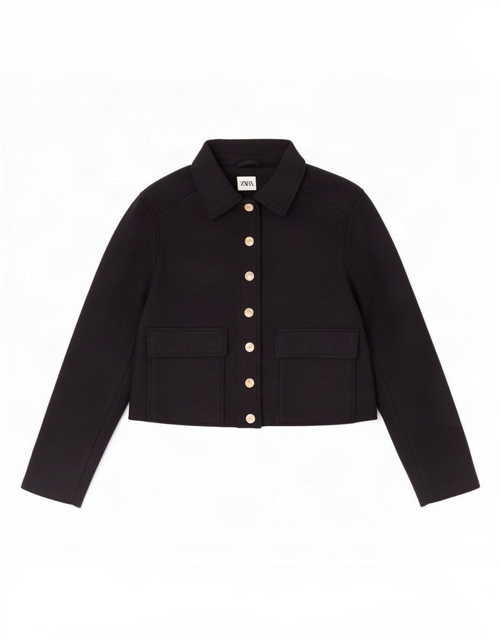 Zara Womens Crop Bomber Jacket UK 10 Pequeno Poliéster Azul Marinho
