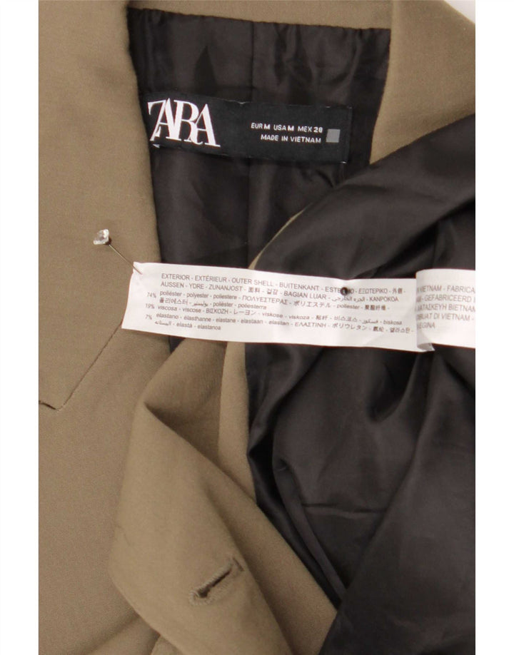 Jaqueta blazer feminina Zara com peito duplo Reino Unido 14 poliéster cáqui médio