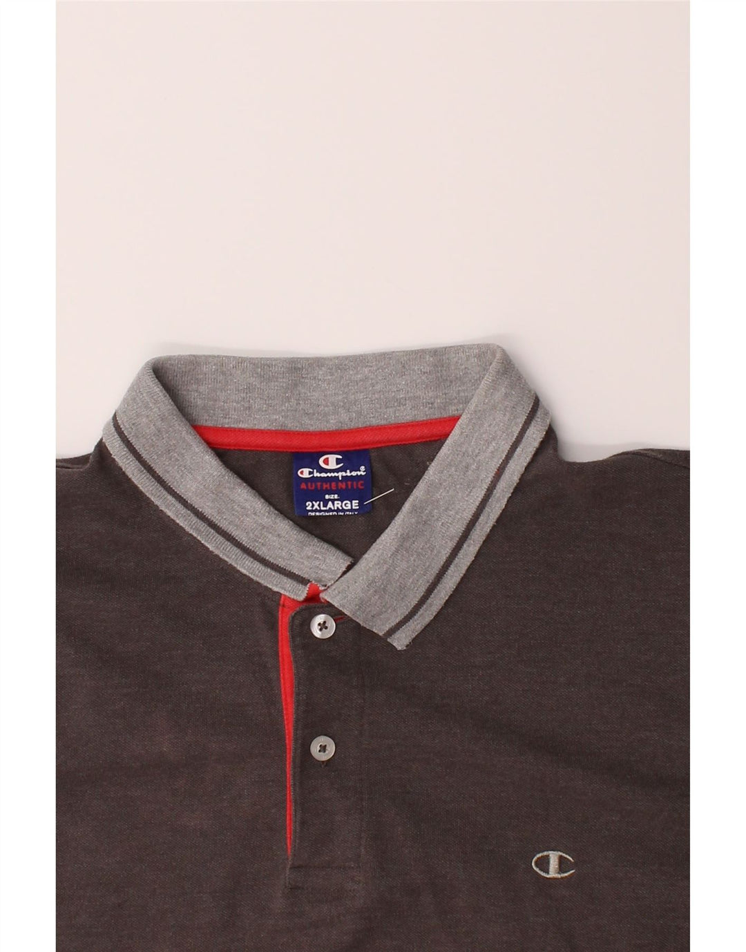 CHAMPION Mens Long Sleeve Polo Shirt 2XL Grey Cotton Vintage Champion and Second-Hand Champion from Messina Hembry 