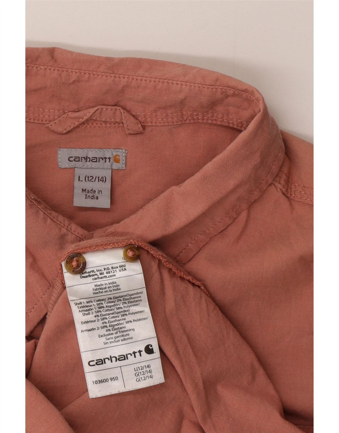 Camisa feminina Carhartt EUA 12/14 grande algodão rosa