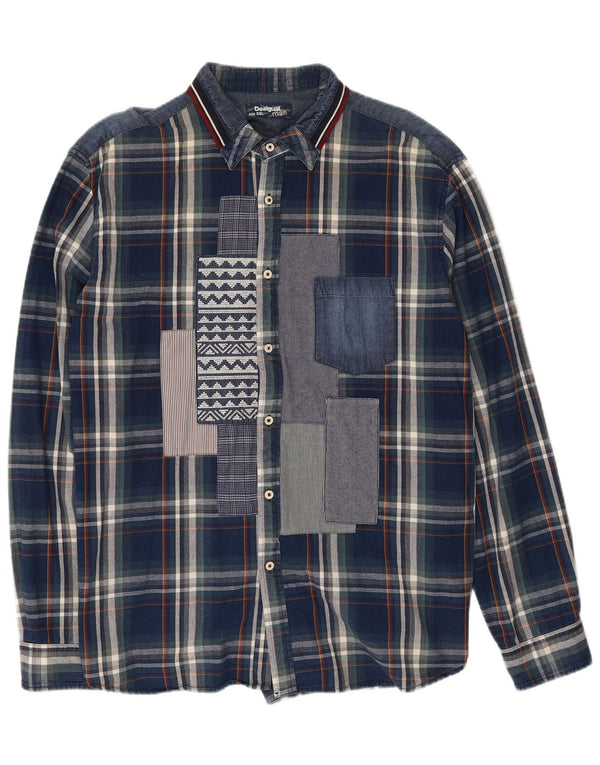 Camisa masculina Desigual 2XL algodão xadrez azul marinho