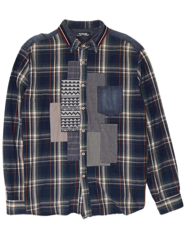 Camisa masculina Desigual 2XL algodão xadrez azul marinho