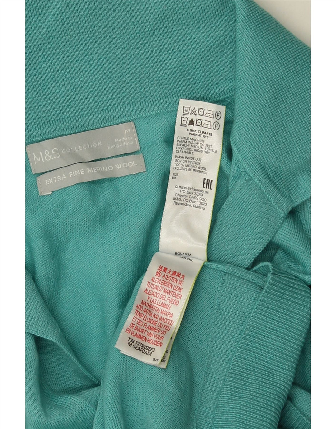 Camisa polo feminina Marks & Spencer Reino Unido 12 lã merino azul médio