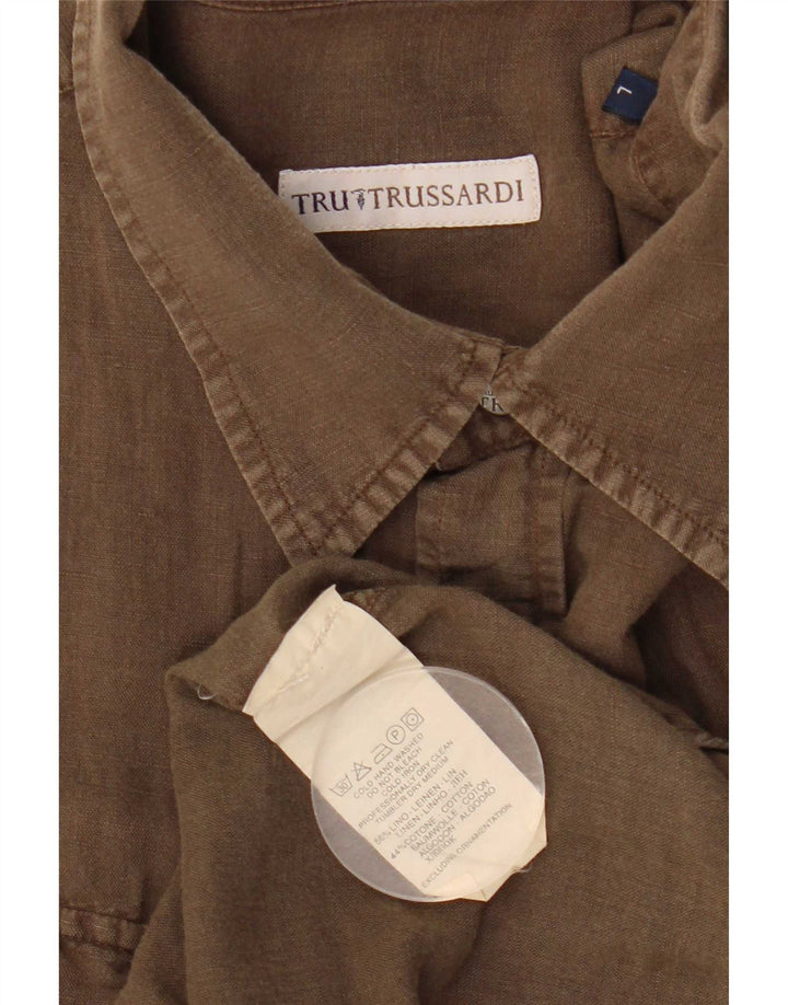 Camisa masculina Trussardi grande linho cáqui