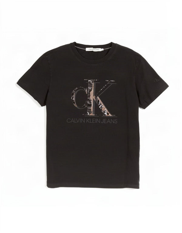 Calvin Klein Jeans Camiseta masculina gráfica top pequeno algodão preto