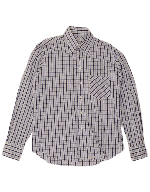 Camisa masculina Ted Baker tamanho 3 algodão xadrez azul médio
