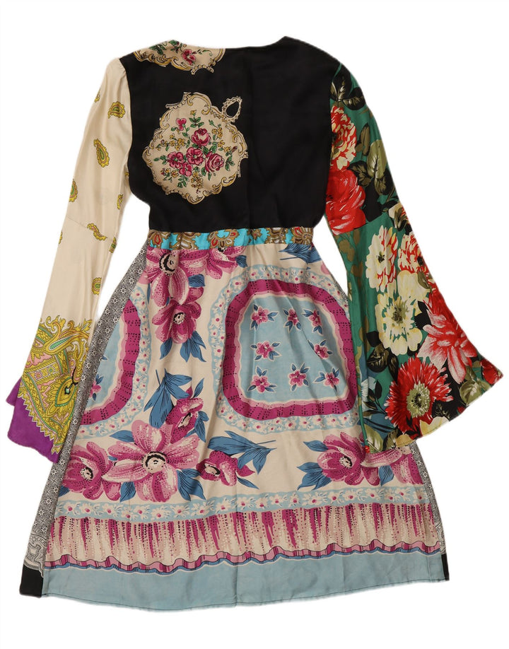 Vestido feminino vintage manga comprida linha A IT 40 médio multicolorido