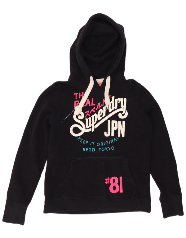 SUPERDRY Womens Graphic Hoodie Jumper UK 16 Large Black Cotton