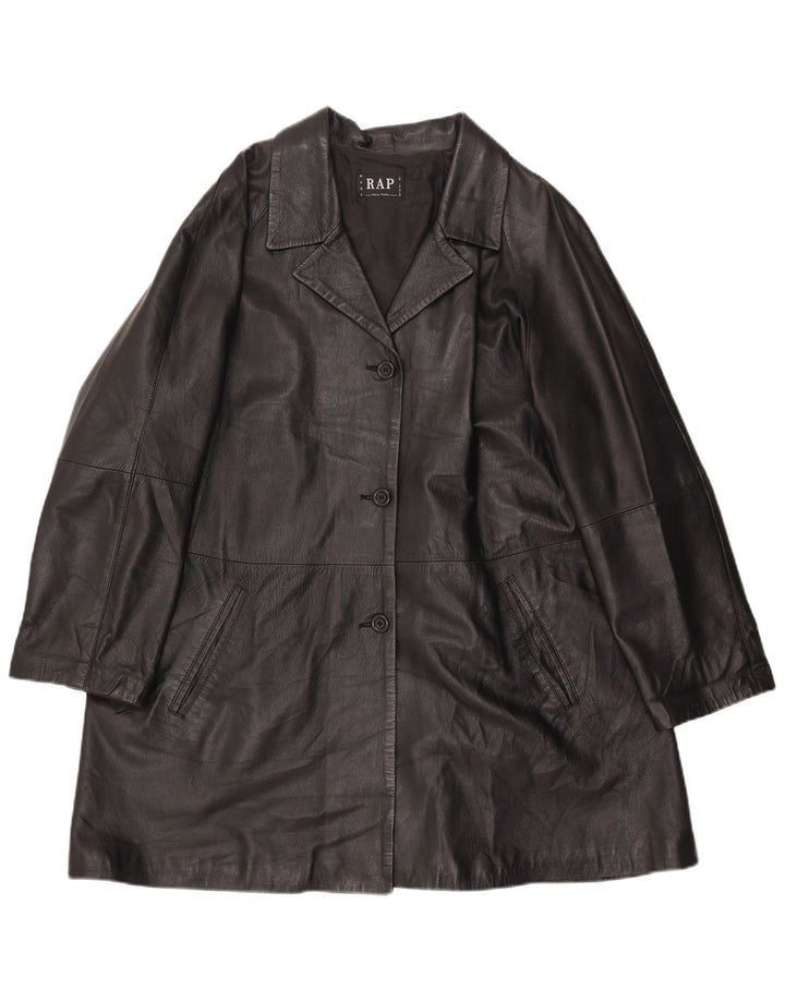 Casaco de couro superdimensionado feminino vintage IT 46 couro preto grande