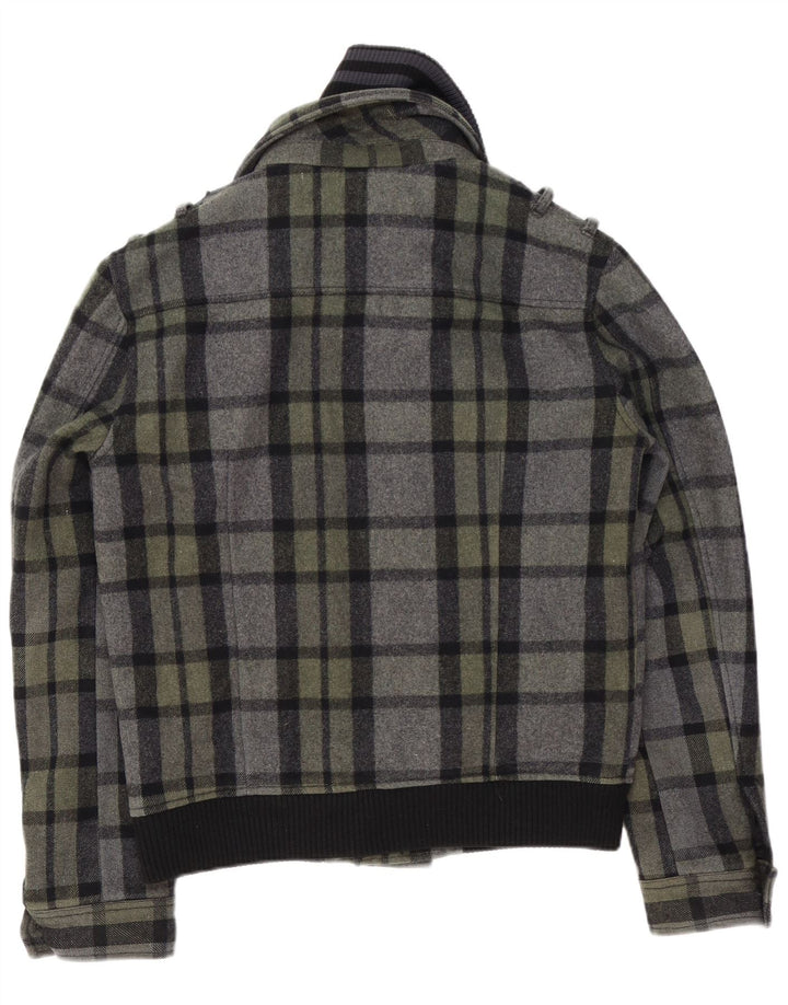 Jaqueta bomber masculina vintage UK 40 grande lã xadrez cinza