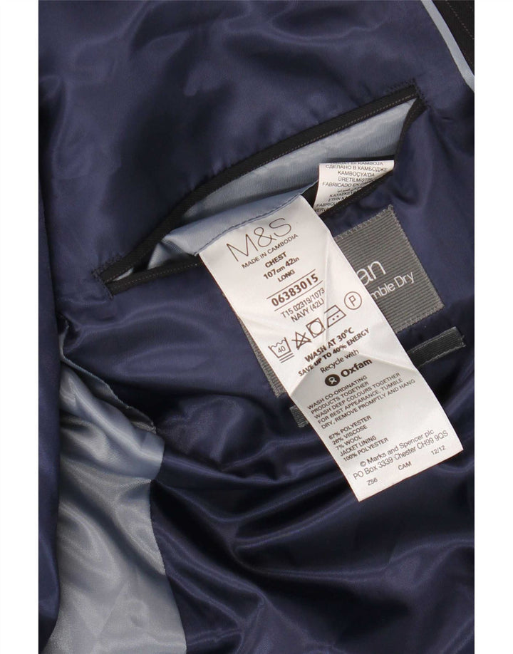 Jaqueta blazer masculina de 2 botões Marks & Spencer Reino Unido 42 grande azul marinho listrado