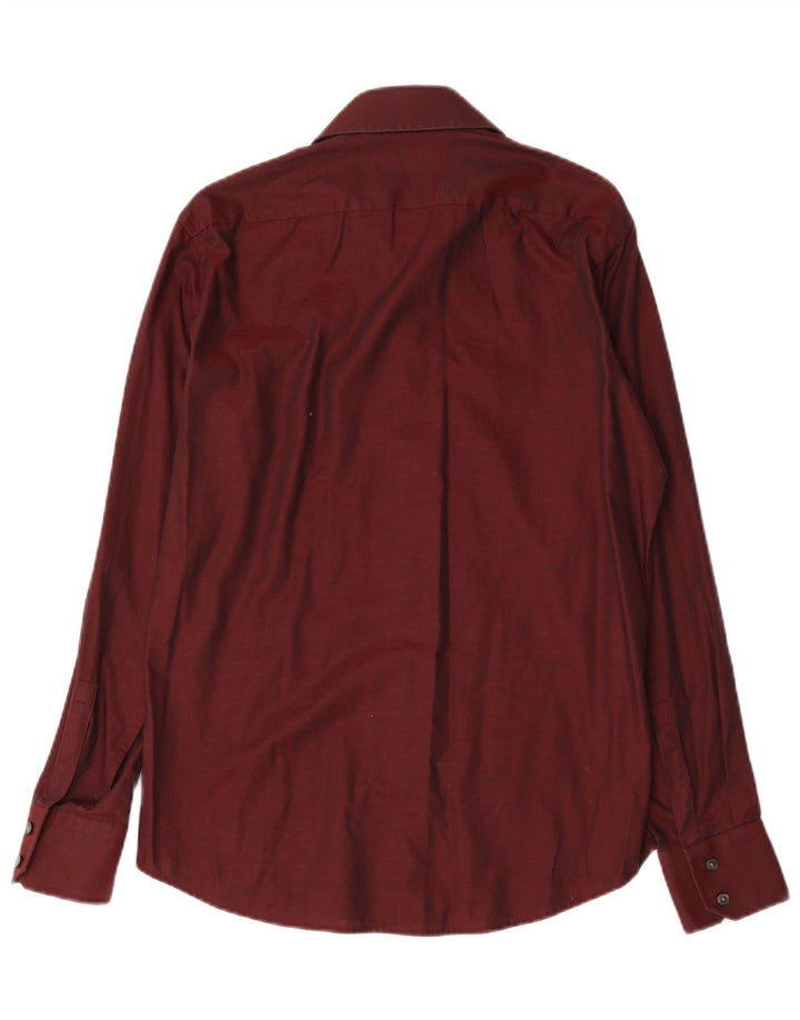 Camisa masculina Hugo Boss tamanho 39 15 1/2 médio algodão borgonha
