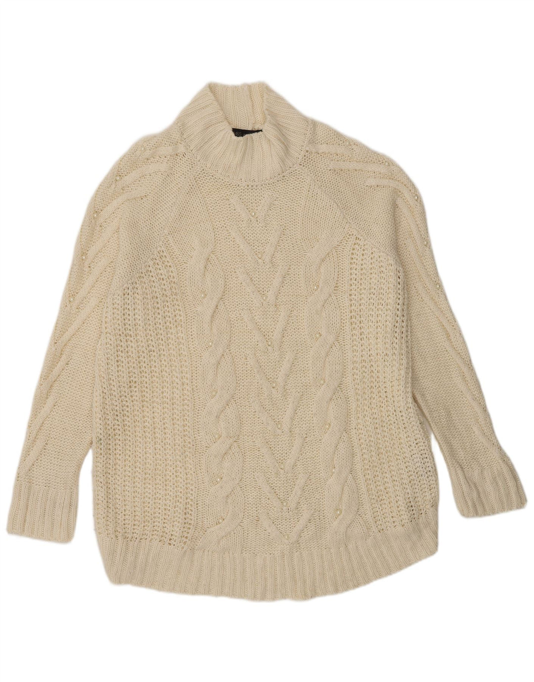 Suéter feminino Marks & Spencer com gola tartaruga Reino Unido 16 grande bege acrílico