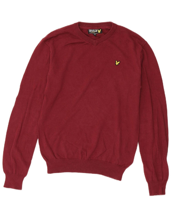 Suéter Lyle & Scott Boys com decote em V 14-15 anos algodão Borgonha