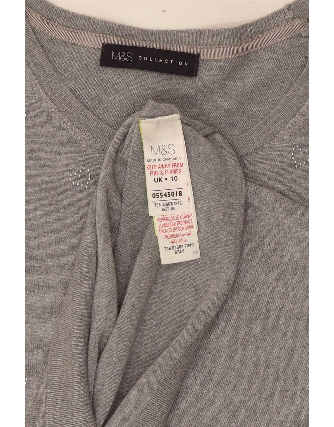 Suéter feminino Marks & Spencer com gola canoa Reino Unido 10 pequeno cinza manchado