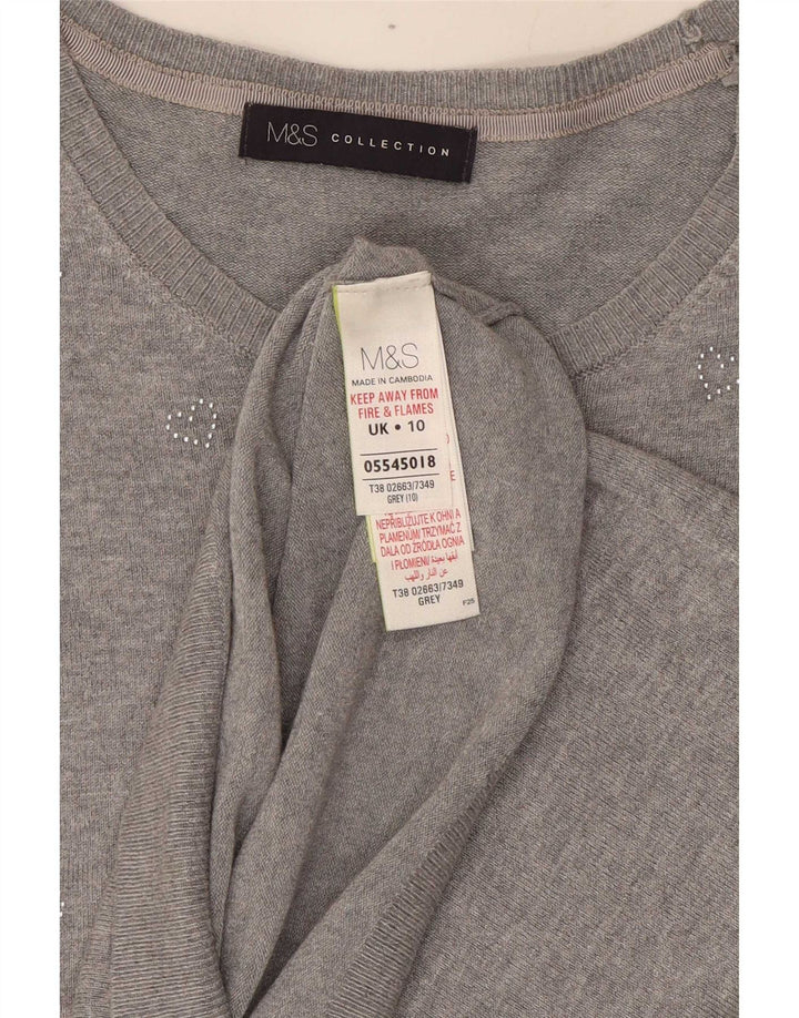 Suéter feminino Marks & Spencer com gola canoa Reino Unido 10 pequeno cinza manchado