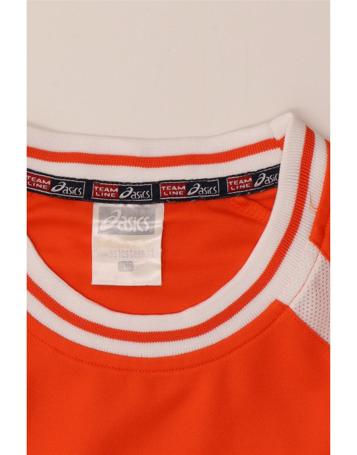 Camiseta gráfica masculina Asics Top grande laranja colorblock poliéster