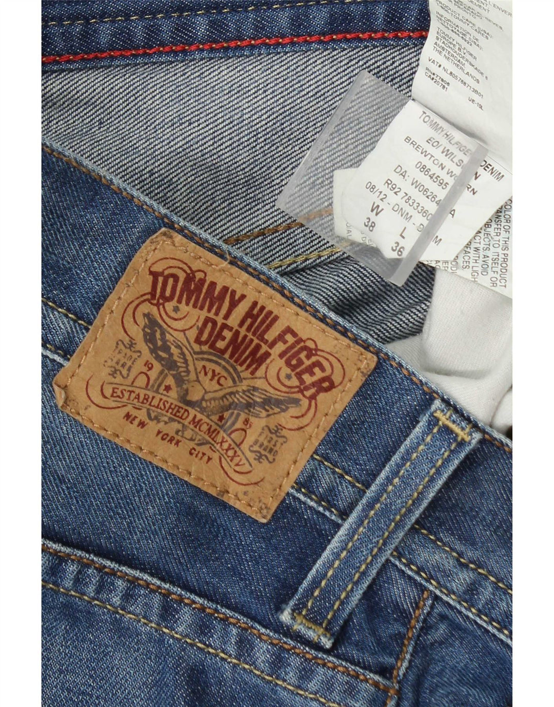 Jeans retos masculinos Tommy Hilfiger W38 L30 algodão azul
