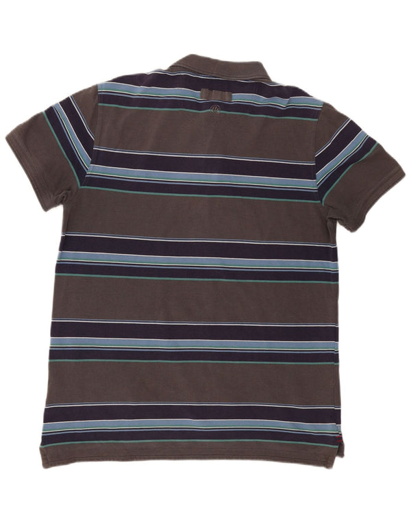 Camisa polo masculina Fat Face grande algodão listrado cinza