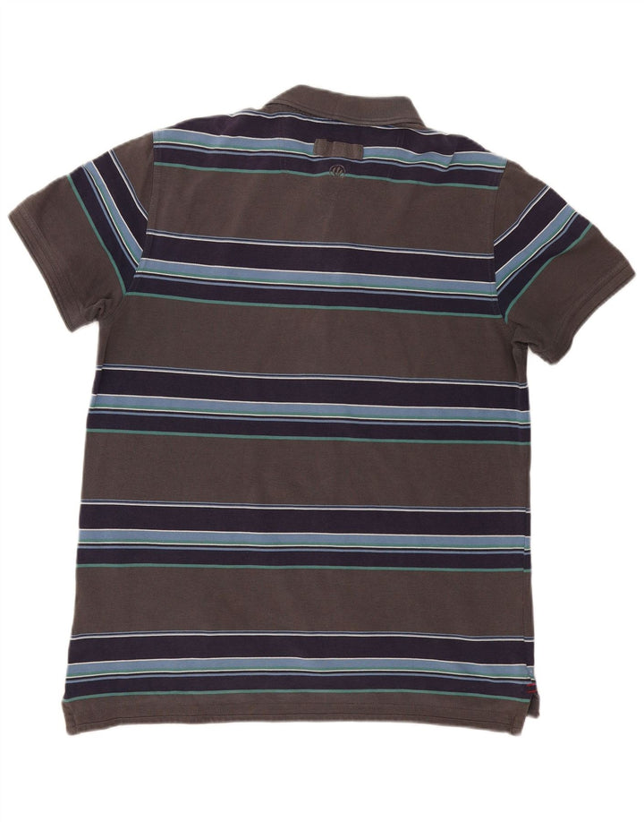 Camisa polo masculina Fat Face grande algodão listrado cinza