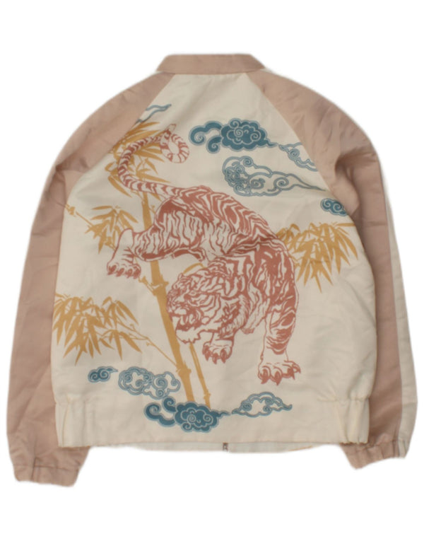 Zara Womens Bomber Jacket UK 10 Pequeno Poliéster Floral Branco