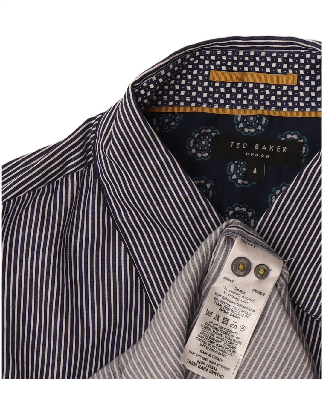 Camisa masculina Ted Baker tamanho 4 grande algodão listrado azul marinho