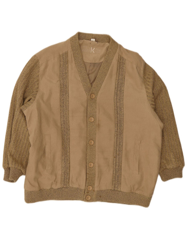 Roger Kent Mens Knit Bomber Jacket UK 50 5XL cáqui listrado poliacrílico