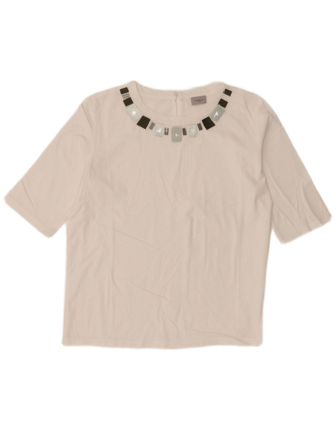 Top feminino Marella manga 3/4 UK 12 médio branco