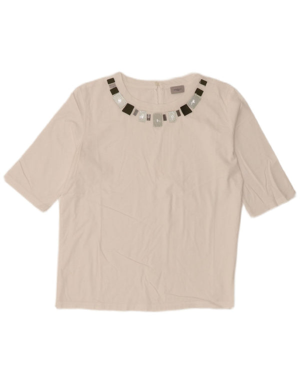 Top feminino Marella manga 3/4 UK 12 médio branco