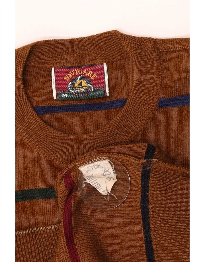 Suéter masculino Navigare com gola redonda e lã listrada marrom médio