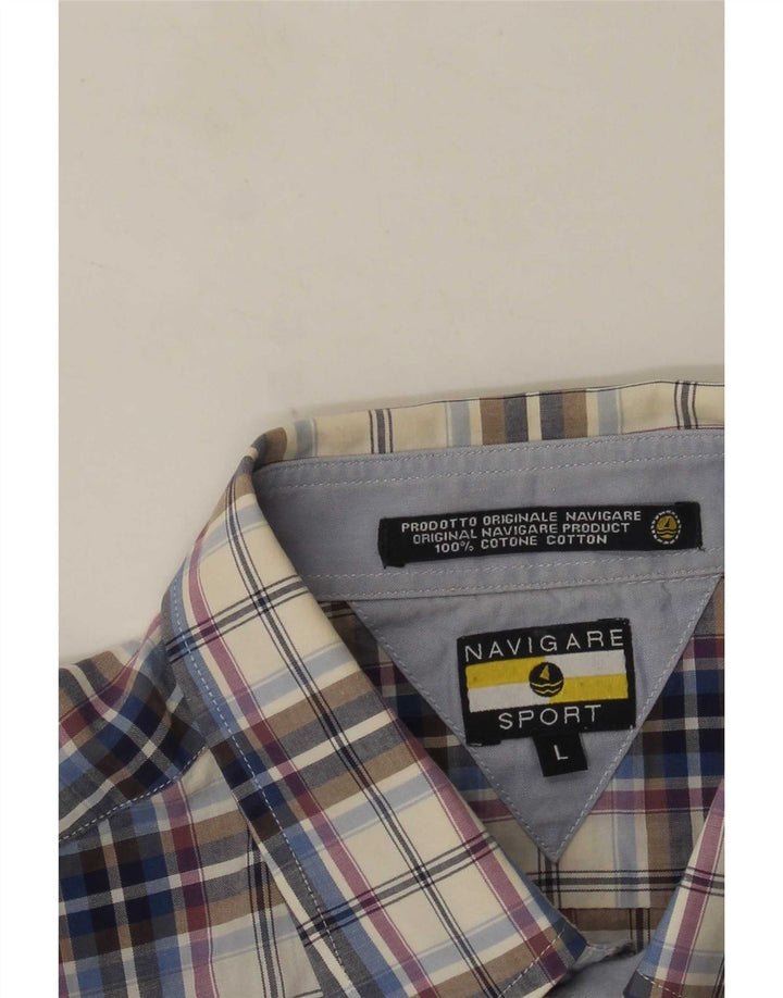 Camisa masculina de manga curta Navigare grande algodão xadrez azul