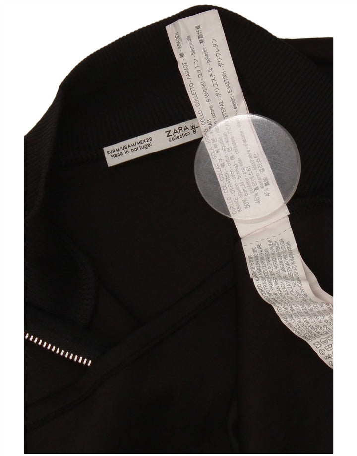 Zara Womens Crop Top UK 12 Médio Algodão Preto