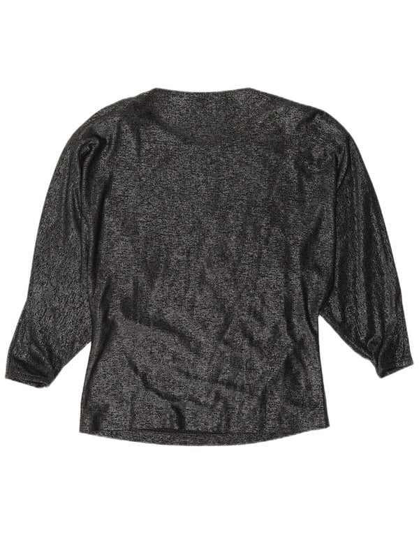 Blusa feminina VINTAGE de manga comprida IT 42 viscose floral preta média