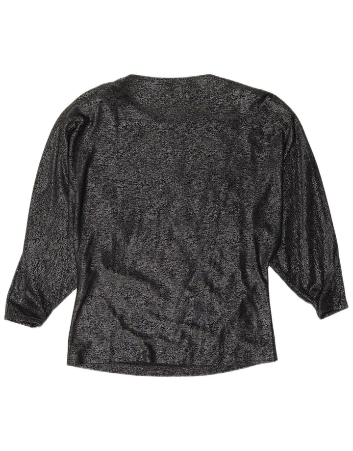 Blusa feminina VINTAGE de manga comprida IT 42 viscose floral preta média