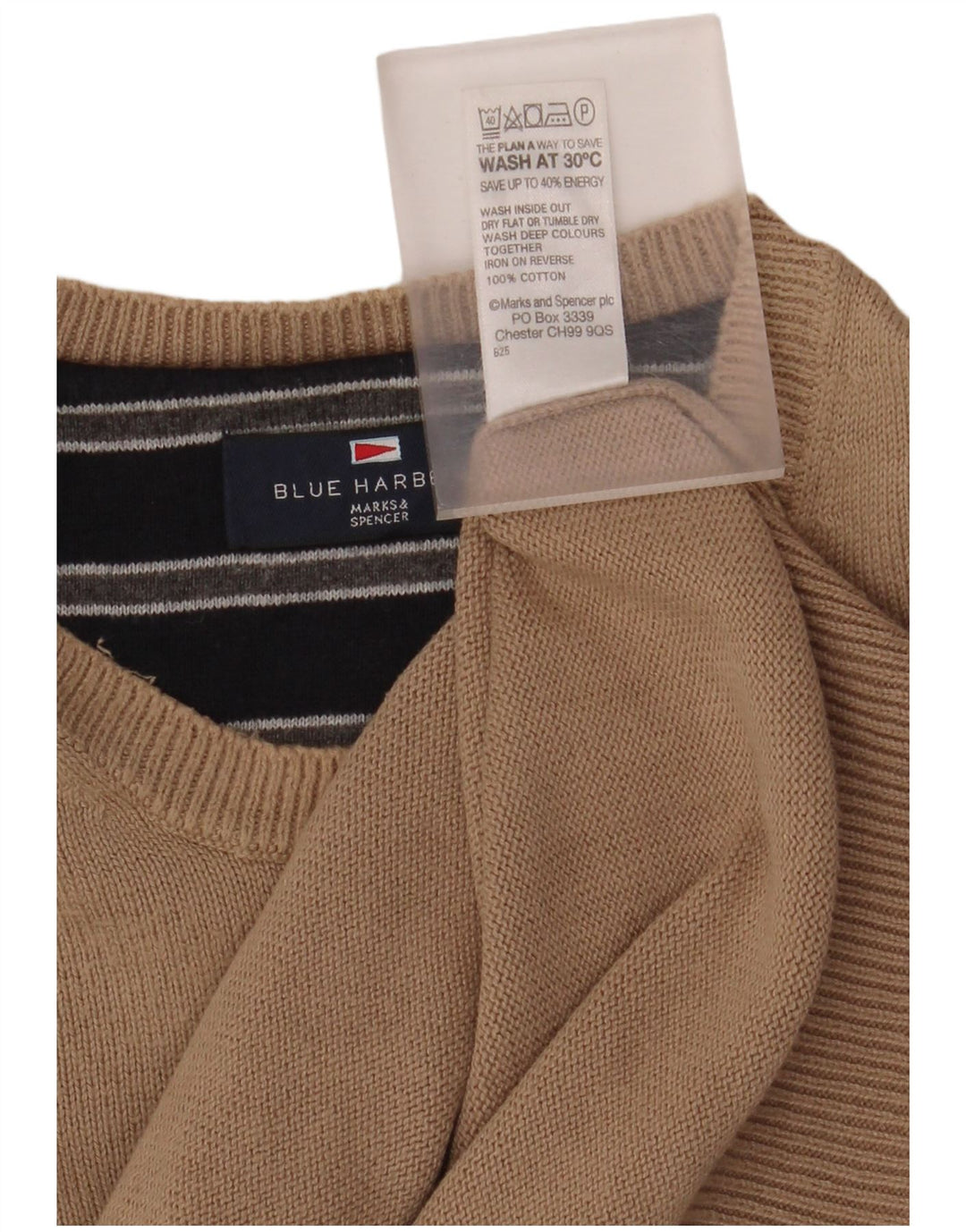 Suéter masculino MARKS & SPENCER Blue Harbor com gola redonda XL algodão bege