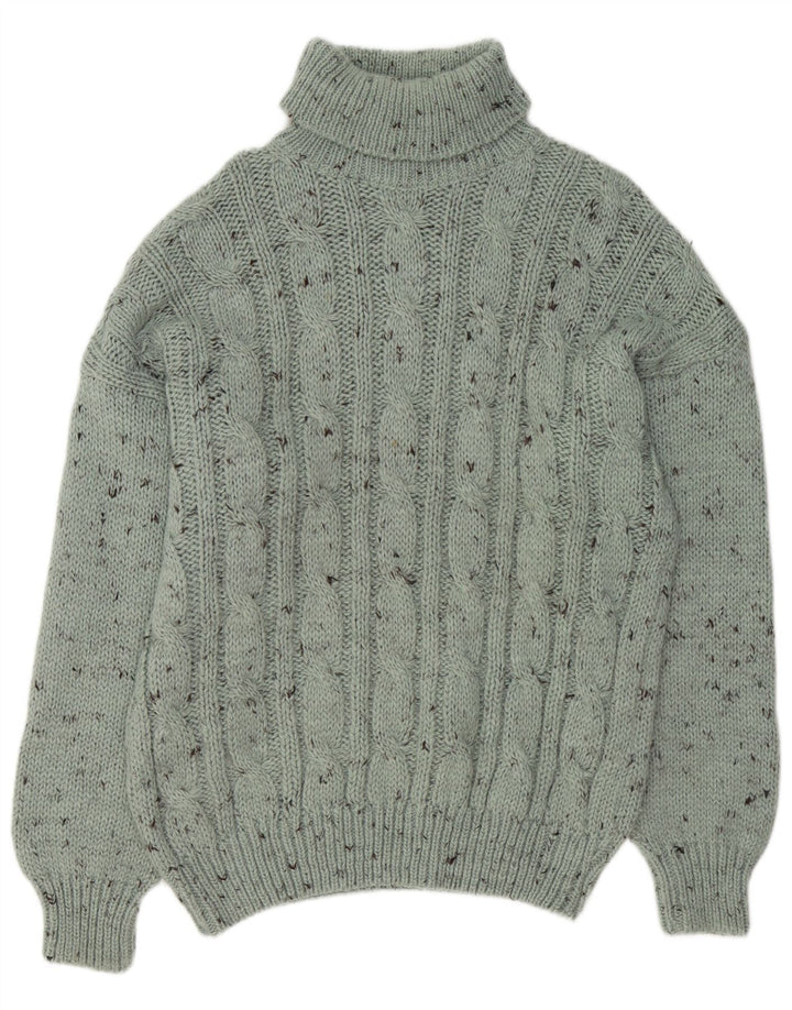 Suéter masculino vintage com gola redonda XL verde salpicado acrílico